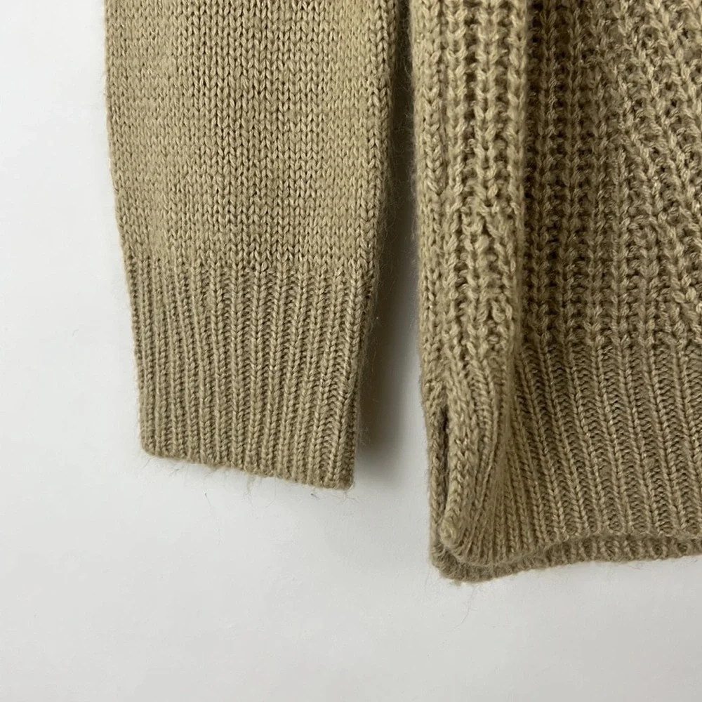 KNOX ROSE cowl shoulder tight knit sweater tan with fringe S - Picture 6 of 8